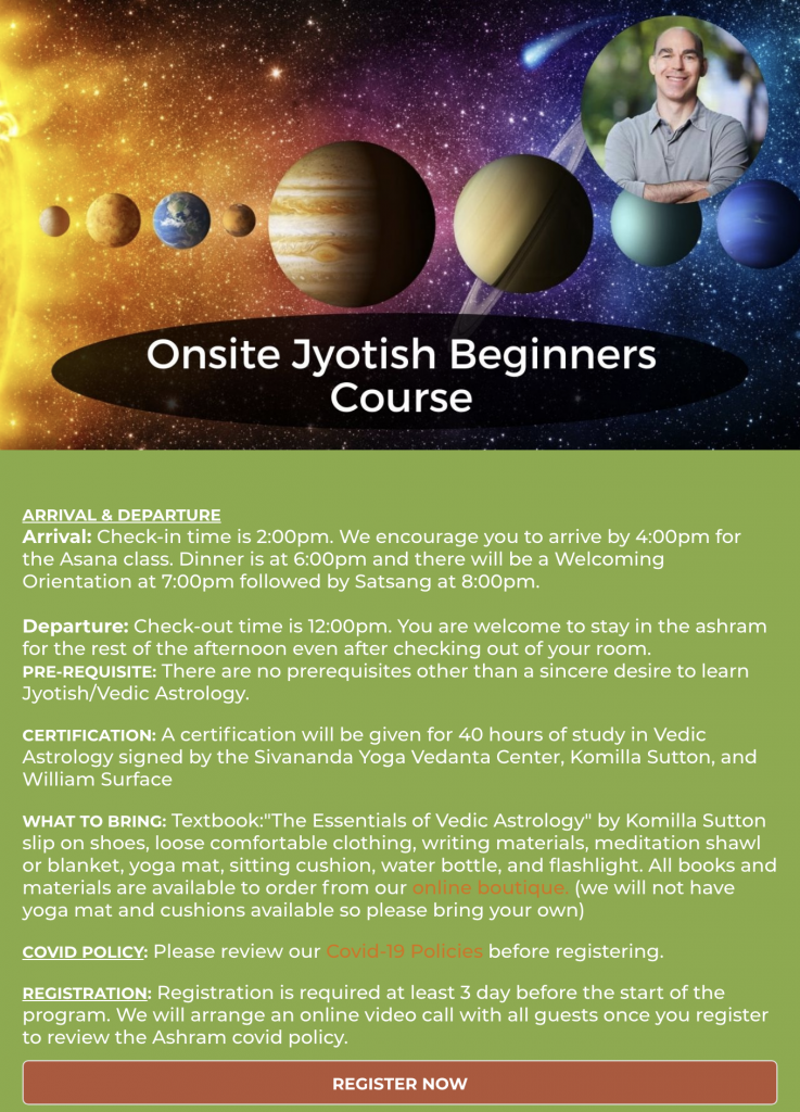 Onsite Jyotish Beginners Course